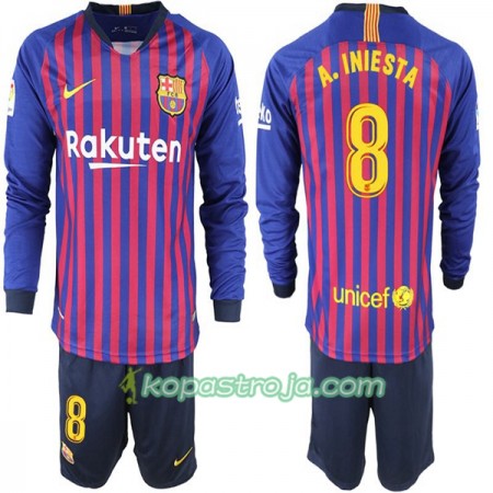 Billiga Fotbollströjor FC Barcelona A. Iniesta 8 Barn Hemma tröja 2018/19 Långärmad